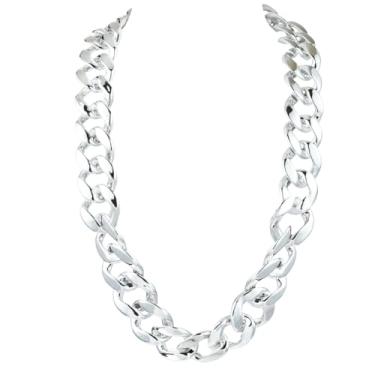 Imagem de SOFPLATE Colar cubano de 70 cm de espessura, colar de corrente grossa, prata, grande, acrílico, fantasia, estilo punk, acessório de corrente de rapper falso dos anos 80 e 90, acessório para roupas