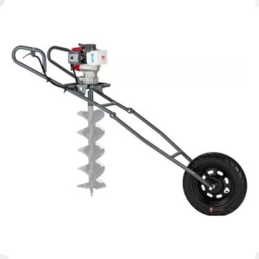 Imagem de Perfurador de Solo a Gasolina BRANCO 52cc com Carrinho, Broca 30cm e Alongador - Ideal para Cercas, Plantio e Construção