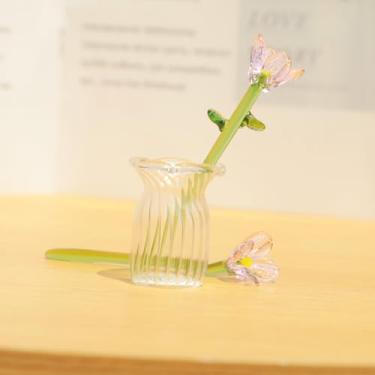 Imagem de Vaso minúsculo com mini flores de vidro feito à mão, decoração de flores artificiais de cristal, estátua vintage para casamentos, decoração de figuras elegantes para casa e escritório (1 vaso e 2