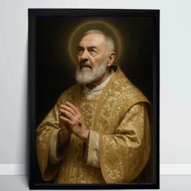 Imagem de Quadro Decorativo São Padre Pio de Pietrelcina, Tamanho A4, Com Moldura
