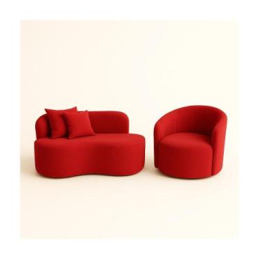 Imagem de Conjunto 01 Poltrona + Sofá Curvo Orgânico Nature Gaia Suede Vermelho 