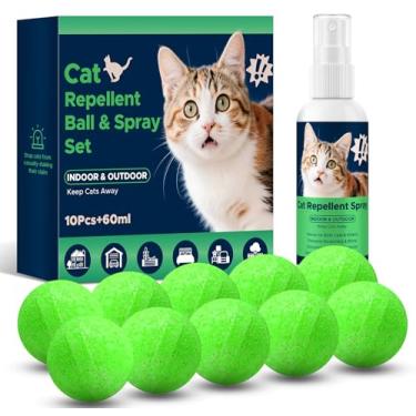 Imagem de Bola e spray repelente de gatos, repelente de cães, óleo natural de hortelã-pimenta, spray dissuasor para gatos e cães, 60 ml, ao ar livre e interno, mantenha os gatos fora do quintal permanentemente