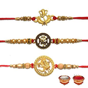 Imagem de "N/A" Conjunto de 3 Rakhi para irmão | Combo Rakhi | Shiva Trishul | Design OM com Damru | Ganesha Rakhi | Pulseiras Artesanais | Bênção de Shiva e Ganesh | Festival Raksha Bandhan