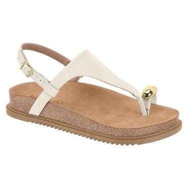 Imagem de Sandália Feminina Papete Beira Rio Dedo Enfeite Dourado, Branco off, 3