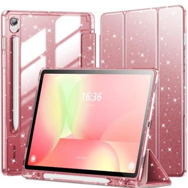 Imagem de INFILAND Capa para Samsung Galaxy Tab S10 FE/ S9 FE 5G 10,9 polegadas/Tab S9 11 polegadas com suporte para caneta S, capa fofa com glitter com parte traseira transparente brilhante [despertar/hibernar