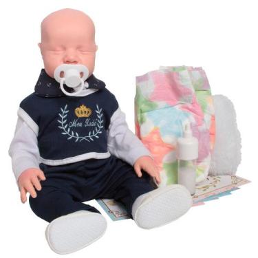 Imagem de Boneca Reborn Azul Olhos Fechados com Roupinha Fofa - Cegonha Reborn D