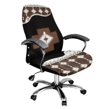 Imagem de Wanyint Southwest Aztec Brown Capa para cadeira de escritório executiva para computador executivo, resistente a manchas, protetor de cadeira de encosto alto para cadeira giratória universal (não
