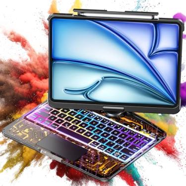 Imagem de Capa com teclado transparente para iPad Air de 11 polegadas (M3/M2, 2025/2024)/iPad Air 5ª/4ª geração 11 polegadas 2022 2020/iPad Pro 11 polegadas 1/2/3/4 2018-2022, trackpad, suporte de lápis