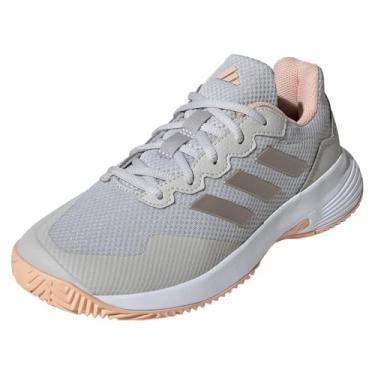 Imagem de adidas Tênis feminino Gamecourt 2, Cinza/Cyber Metallic/Coral em pó, 35
