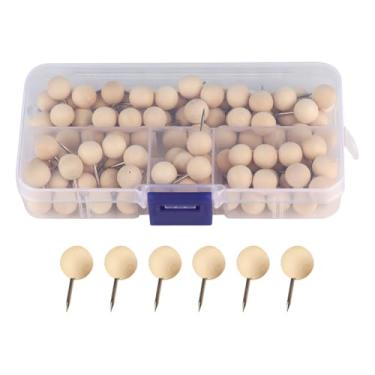 Imagem de ccHuDE 100 peças de 19 mm pequenos pinos de madeira para mapas de madeira, tachinhas de cortiça, tachinhas decorativas para escritório, fotos, fotos, alfinetes, com caixa transparente para quadro de