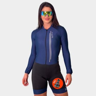 Imagem de Macaquinho de Ciclismo Way Air Pro Azul Marinho Manga Longa Forro Gel 