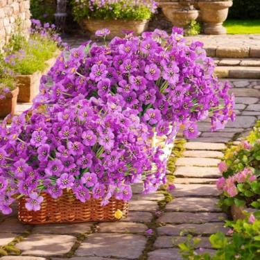 Imagem de PJYHOME 12 peças de flores artificiais resistentes a UV, violeta artificial, decoração ao ar livre, plantas falsas realistas, flores de seda que não desbotam para pátio, cestos pendurados, vasos de