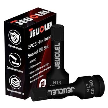 Imagem de JEUCLEL 2 peças de soquete hexagonal de 13 mm, soquete Allen de acionamento de impacto H13 de 1/2 polegada, adaptador de chave de fenda sextavada de aço Cr-Mo para chaves catracas elétricas parafusos