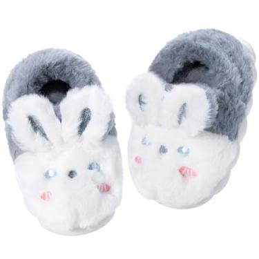 Imagem de Yoroka Chinelos de coelho para meninas, design em forma de desenho animado, pantufa quente de pelúcia para uso interno e quarto de inverno para crianças, Coelhinho cinza, 10-11 Little Kid
