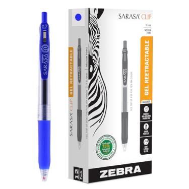 Imagem de Zebra Pen Caneta de gel retrátil Sarasa Clip, ponta média, 0,7 mm, tinta azul (pacote com 1, 12 unidades no total)