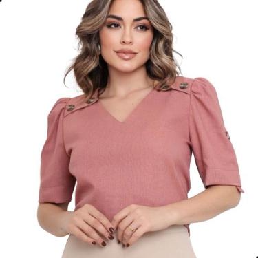 Imagem de Blusa Feminina Evangélica Social Linho Gola V Com Botões - LOOK MODAS 