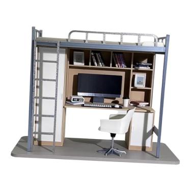 Imagem de Dynwave Miniatura de dormitório universitário em escala 1/12, móveis para casa de bonecas, cama, mesa de computador e cadeira, simulação criativa em miniatura