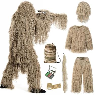 Imagem de Traje Ghillie, equipamento de caça de camuflagem 3D 7 em 1 para meninos/jovens, roupas de caça perfeitas, fantasias de Halloween, fantasia de atirador para crianças e homens (deserto)