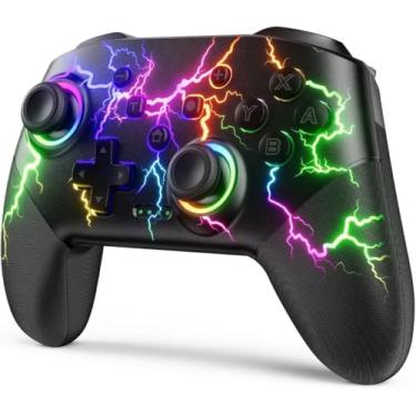 Imagem de Controlador compatível com Switch/Switch Lite/Switch OLED/Windows/iOS/Android, RGB Lightning Programável 1000mAh Wireless Switch Pro Controller com um emparelhamento de tecla Wake Up Turbo Vibration