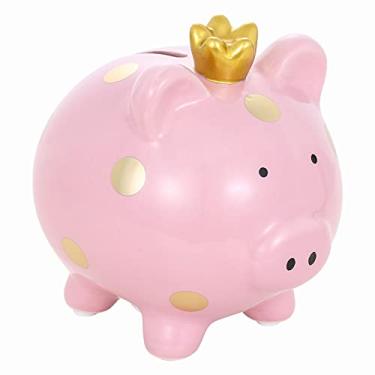 Imagem de Irfora Banco de Porquinho de Cerâmica Crown Piggy Bank for Kids Money Bank Com Pontos Dourados, Ensino Valor de Desenho Animado Artesanato Em Forma de Famosa Presentes Familiares (Rosa)