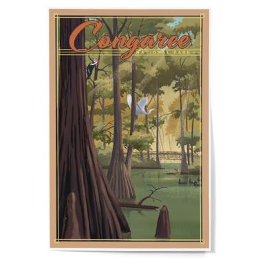 Imagem de Lantern Press Decoração de parede com impressão artística de 30 x 45 cm, Parque Nacional Congaree, Carolina do Sul, série Lithograph National Park