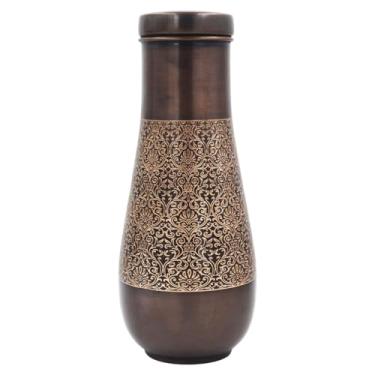 Imagem de Garrafa de cobre, capacidade de 1,8 litros, feita de cobre puro para benefícios de saúde Ayurveda – pescoço longo (Etching)