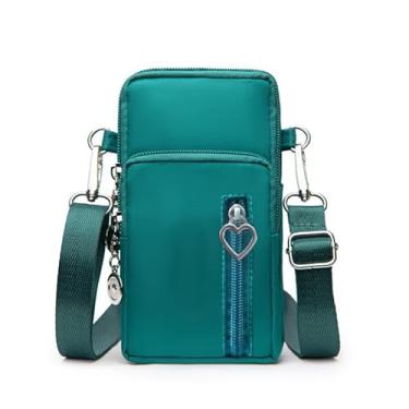 Imagem de Kkauuope Bolsa tiracolo pequena para mulheres, bolsa de ombro de nylon durável de grande capacidade com entrada embutida para fone de ouvido, Verde, Small, Transversal