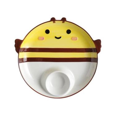 Imagem de Prato de jantar infantil de cerâmica animal, dupla finalidade em compartimentos, com ingredientes de imersão de alimentos coexistentes (abelha)