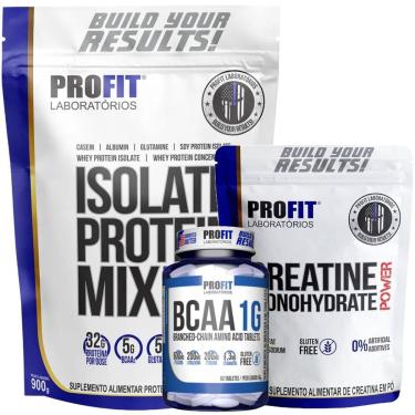 Imagem de WHEY ISOLATE PROTEIN MIX 900G l CREATINA MONOHIDRATADA 300G l BCAA 1G 60 TABLETS l PROFIT-Unissex