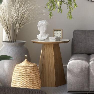 Imagem de Mesa Lateral em MDF TB606 50cm com Base Hexagonal Off White Freijó Dalla Costa 