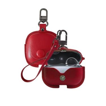 Imagem de Capa para fones de ouvido Baseus Bowie MC1 Pro, capa protetora à prova de choque com textura de couro FJIASTB com mosquetão e cordão para fones de ouvido Baseus (vermelho)