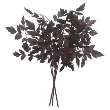 Imagem de XZJMY Pacote com 3 folhas artificiais de planta Cimicifuga, caules artificiais de outono, caules falsos de outono, ramos falsos para vaso, casa, cozinha, ação de graças, colheita, casa de fazenda