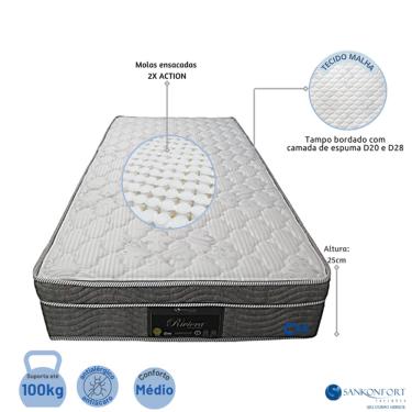Imagem de Colchão Sankonfort Riviera Molas Ensacadas Solteiro 88x188x25