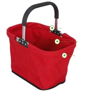 Imagem de Cesta de piquenique com isolamento dobrável com alça, bolsa de mercearia dobrável reutilizável para acampamento ao ar livre, compras, viagens, uso em churrasco (vermelho)