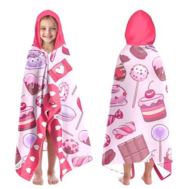 Imagem de CZZDERAM Toalhas com capuz Sweet Cake para meninas de 4 a 8 anos, toalhas de banho com capuz para crianças pequenas, adolescentes, 89 x 152 cm, toalha infantil rosa de secagem rápida, perfeita para