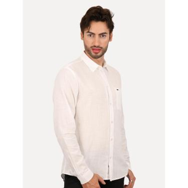 Imagem de Camisa Tommy Jeans Masculina Regular Linen Blend Pocket Branca-Masculino