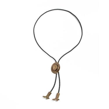 Imagem de Kokoma Colar feminino com chapéu de caubói, vintage, bronze, gravata bolo, preto, trançado, cordão longo, estilo country ocidental, joias, 39.3 inches, Bronze, Sem Pedra Preciosa