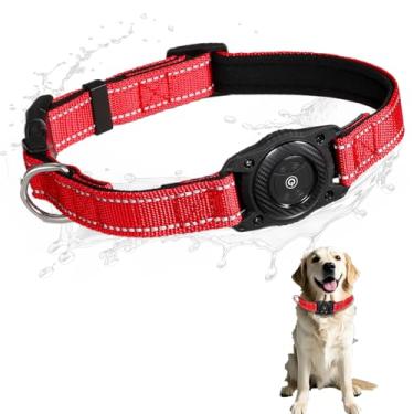 Imagem de SMART CC Coleira para cães Air Tag impermeável, Work for Apple Find My (não suporta suporte Andriod, suporte ajustável, coleira para cães com GPS para cães pequenos, médios e grandes (vermelho G)
