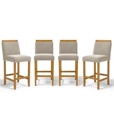 Imagem de Kit Com 4 Banquetas Eloá Madeira Maciça Assento Estofado Para Bancada 