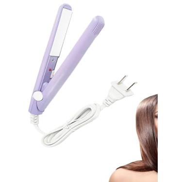 Imagem de WenTigDY Alisador de cabelo, modelador de cabelo 2 em 1, mini alisador de cabelo, modelador de aquecimento de ferro, cerâmica turmalina + plástico, 190C, para viagens, dormitório ou casa (roxo)
