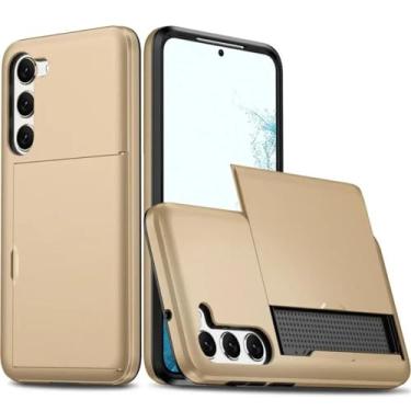 Imagem de HJZSZX Capa tipo carteira para Galaxy A55 5G, porta-cartões, capa protetora à prova de choque (para Galaxy A55 5G/dourado)