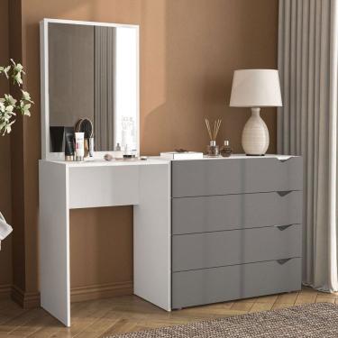 Imagem de Cômoda Porto 4 Gavetas com Espelho Cinza/Branco - Politorno