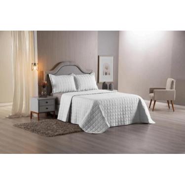Imagem de Cobre Leito Colcha Casal Queen 3 Peças Branco Matelado Percal 100% Alg