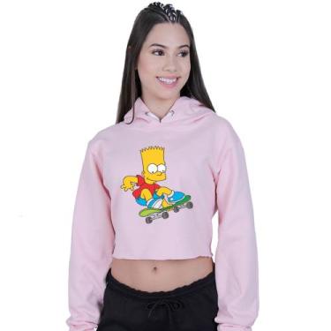 Imagem de Cropped Moletom Feminino The Simpsons Bart Skate - Lafre, Rosa claro, 