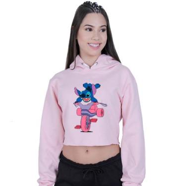 Imagem de Cropped Moletom Feminino Lilo Stitch Motoca - Lafre, Rosa claro, M