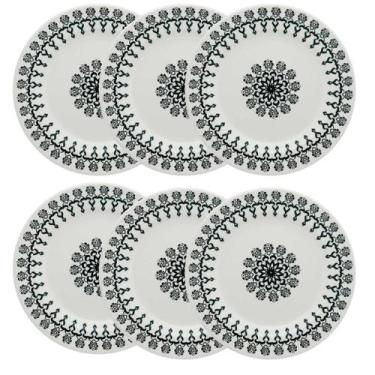 Imagem de Kit Jogo 6 Pratos Rasos Biona Folk em Cerâmica Decorada 24 cm - Oxford