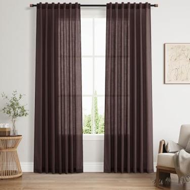 Imagem de Cortinas de linho marrom café 203 cm de comprimento, 2 painéis para sala de estar, bolso para varão, filtro de luz, cortinas de janela para quarto, escritório, privacidade, decoração moderna de casa