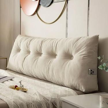 Imagem de cnsmak Travesseiro Queen Size Cunha Longo Encosto Posicionamento Suporte para Sofá-cama, Cunha, Descanso de Cama Travesseiro de Leitura com Bolsos Laterais Almofada Reforçada
