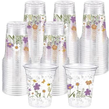 Imagem de Copos descartáveis de plástico Hushee Floral 480 ml 60 unidades