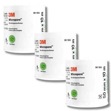 Imagem de Fita Micropore 3M Branco 5cm x 10m  Kit com 3 Unidades